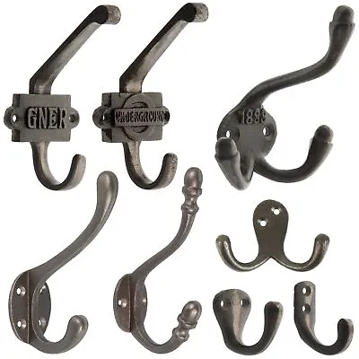 ANTIQUE IRON HOOKS Shabby Chic Wall Mounted Vintage Victorian Style Hanger Pegs • £7.29