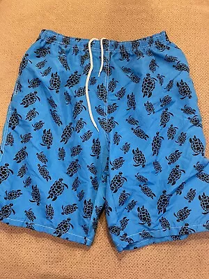 Mens B Split Board Shorts Swimsuit Shorts Blue Turtles Large Pockets Lined • $15