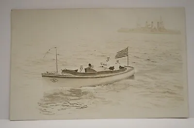 1900's Great White Fleet Ship's Boat 13 Star Flag USS Mississippi RPPC Photo Vtg • $29.99