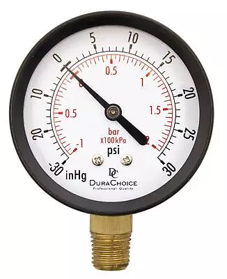 2-1/2  Utility Vacuum Pressure Gauge - Blk. Stl. 1/4  NPT Lwr Mnt -30HG/30PSI • $6.78