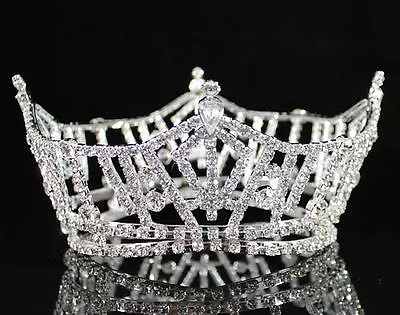 Miss America Mid-size Full Crown Austrian Rhinestone Tiara Pageant Silver T1297 • $33.99