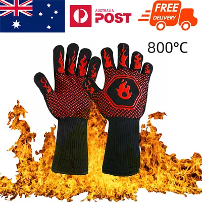 2x800°C Heat Proof BBQ Gloves Silicone Non-Slip Grill Oven Fireproof Kitchen • $18.99