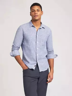 FAHERTY The Breeze Hemp Blend Blue Ultramarine Chambray Shirt Extra Small $148 • $89.99