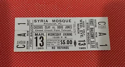 Muhammad Ali Cassius Clay Vs Doug Jones 1963 Syria Mosque Closed Circuit Ticket • $85