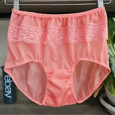 Sissy Nylon Lace Panty Double Gusset Sheer Peach Bikini Vintage Brief Size 7/L • $29.31