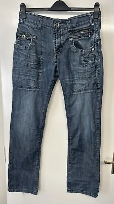 ZE ENZO 989 Men’s Blue 32L Straight Leg Fashion Jeans 32” Waist Inside Leg 33” • £6.50
