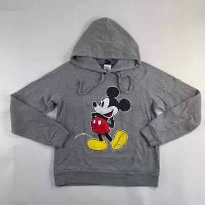 Disney Mickey Mouse Jacket Large Youth Grey Hooded Long Sleeve Drawstring Used • $16.99