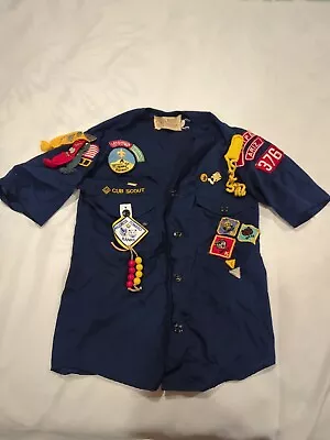 Vtg Cub Scout Uniform Shirt Youth Small? Blue Short Sleeve Boy Scouts Patches • $22.99