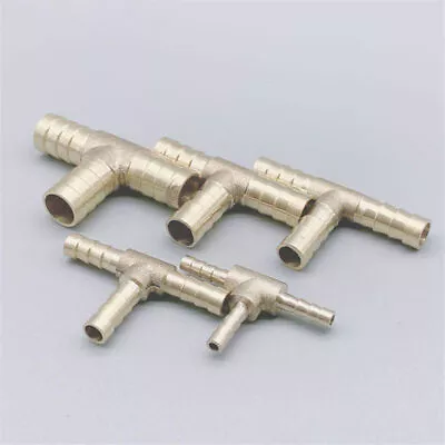 £1.91 • Buy Brass Tee  'T' 3 Way Hose Joiner Barbed Connector Air Fuel Water Pipe Gas Tubing