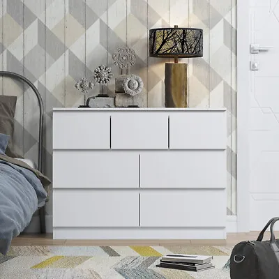 7 Drawer Merchant Chest Of Drawers Matt White Scandinavian Style Furniture • £144.99