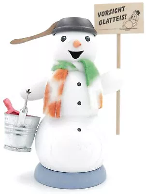 German Incense Smoker Smoking Figure Handmade Erzgebirge Snowman - Attention • $39.95