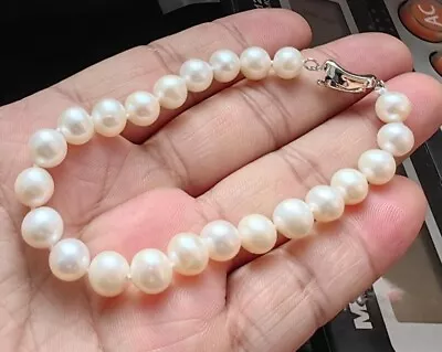 HOT NEW AAA 7-8MM South Sea White Baroque Pearl Bracelet 7.5-8 Inch 925S • $4