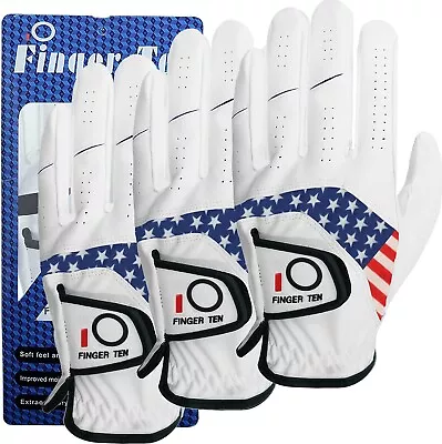 3 Packs Golf Gloves Premium 100% Cabretta Leather-Men's Regular Sizes US Ship • $17.99