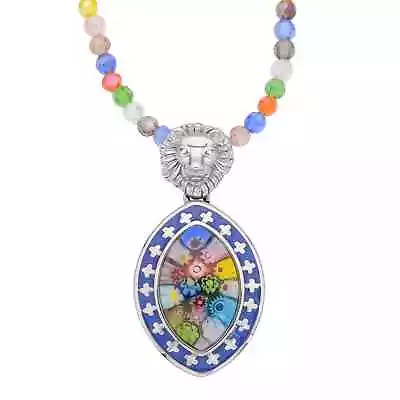 Murano Style Millefiori Glass Enameled Stainless Steel Pendant Beaded Necklace • $15.14