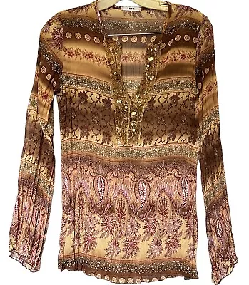 Vintage Unyx Womens Sheer Fitted Blouse Beautiful Brown Design M • $12.99