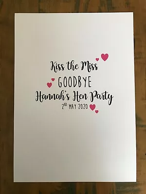 Personalised Kiss The Miss Goodbye Hen Party Game Activity Bride To Be Hearts • £3.49