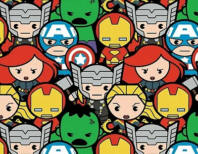 $2.99 • Buy Fat Quarter  Marvel Kawaii Multi Avengers Assemble Superheroes  Cotton Fabric Fq