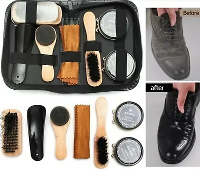£13.99 • Buy Shoe Cleaning Care Kit Set For Brown Black Leather & Polish Brush Travel Case