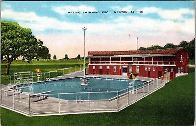 Postcard IA Newton Maytag Swimming Pool Bath House Vintage Linen 1936 J27 • $3.50