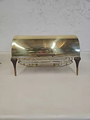 Mid Century Brass Steel Chafing Buffet Server W/Pyrex Dish Teak Legs • $85