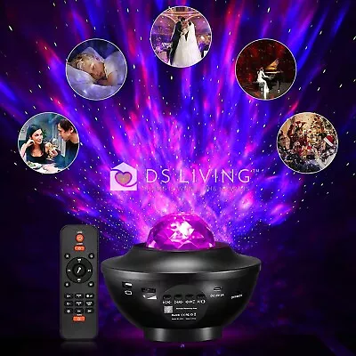 Music LED Galaxy Starry Night Light Projector Ocean Wave Star Lamp W/Remote UK • £16.99