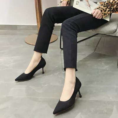 Summer Women Fashion Knitting Single Stiletto High Heel Office Pointed Toe Shoes • $34.31