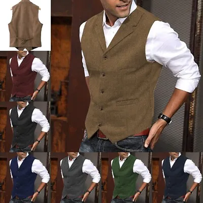 Mens Vest Tweed Waistcoat Herringbone Vintage Work Hunting Wool M Large XL XXL • $26.99