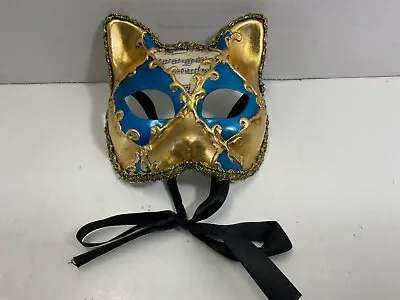 Original Venezia - Marti Gras - Halloween - Gold & Blue Cat Mask Made In Italy • $24.99