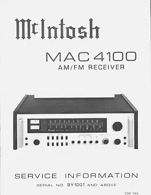 McIntosh Mac 4100 Receiver Service Manual (49 Pages) • $17.99