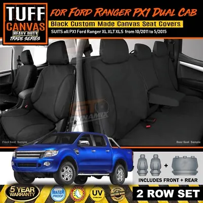 TUFF HD TRADE Canvas Seat Covers Ford Ranger PX1 XL XLT 2ROW 10/2011-5/2015 BLCK • $281.06