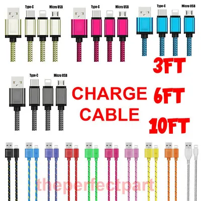 Braided USB Charger Cable Sync Charging Cord Power Cell Phone USB C Micro USB • $4.29