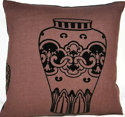 Clearance Alert: 14  Ming Cushion Cover In Brown Vase Flock Printed Lorca Linen • £9.99