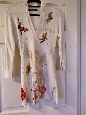 Vintage Ed Hardy Hooded Mini Dress Size S Phoenix Butterfly Y2K • $40