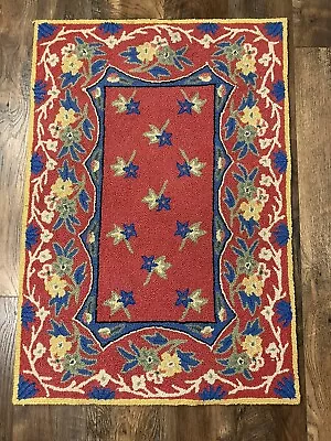 Vera Bradley Marcella 100% Wool Hand Hooked Rug 34.5  X 23.75  Red Blue Green • $49.99