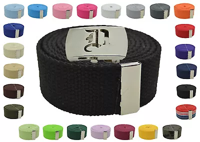 Canvas Military Web Belt & BIG  D  Silver Buckle 48 54 60 72 Inches 25 Color • $14.99