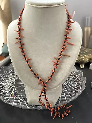 VTG 28” RED CORAL & SEED BEAD NECKLACE -Costume Jewelry • $16.99