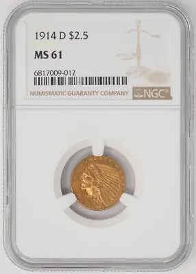 1914-D $2 1/2 Gold Indian $2.5 MS61 NGC 947650-3 • $695