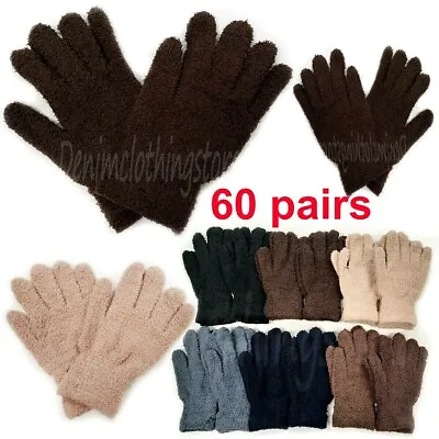 60 Pairs Men's Women Fuzzy Cozy Warm Magic Winter Gloves Knit Bulk Wholesale Lot • $87.50