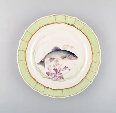 Royal Copenhagen Fish Plate With Green Edge Gold Decoration And Fish Motif. • $540