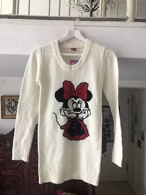 Disney Knitted Long Jumper White Minnie Mouse 12-13 Years • £15