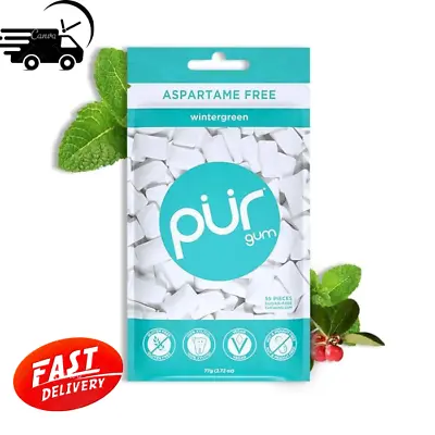 PUR 100% Xylitol Chewing Gum Sugarless Wintergreen Sugar Free + Aspartame Free • £6.55
