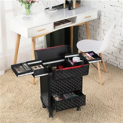 $79.99 • Buy Professional Makeup Train Case With Drawers Rolling Cosmetics Storage Organizer