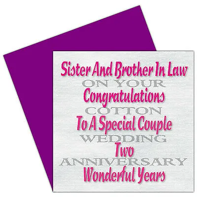 Sister & Brother In Law 1st - 70th Years - On Your Wedding Anniversary Card • £4.75