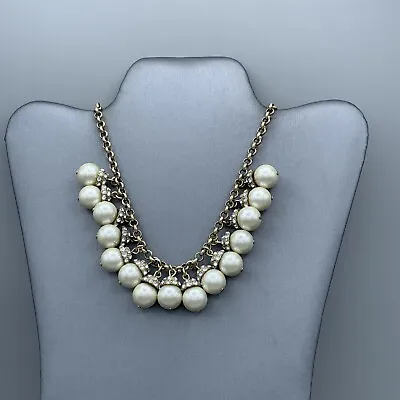 $11.50 • Buy J Crew Gold Tone Pearl And Crystal Necklace 2-738