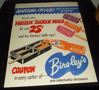 VTG.ORIGINAL 195O's BIRELEY's FROZEN SUCKER MOLD 22  X 17  PROMOTION PAPER SIGN • $20