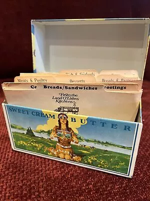 Vintage Land O' Lakes Butter Advertising Metal Tin Recipe Box With Recipe Cards • $21