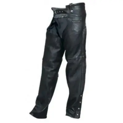 Black Leather Silver Hardware Plain Motorcycle Chaps • $169