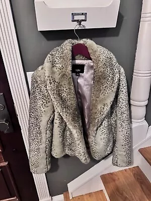 Mob Wife Leopard Print Faux Fur Open Front Jacket Coat - Size Small- MOSSIMO • $69.99