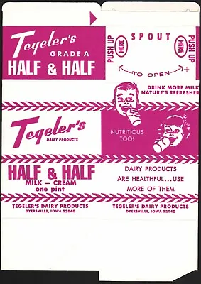 Vintage Box TEGELERS DAIRY Half And Half Milk Carton Dyersville Iowa Unused Nrmt • $5.94