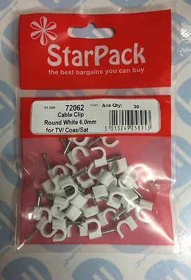 £1.60 • Buy Brand New Cable Clip Round White 6mm For Tv/Coaxial Pack Of 30 72062